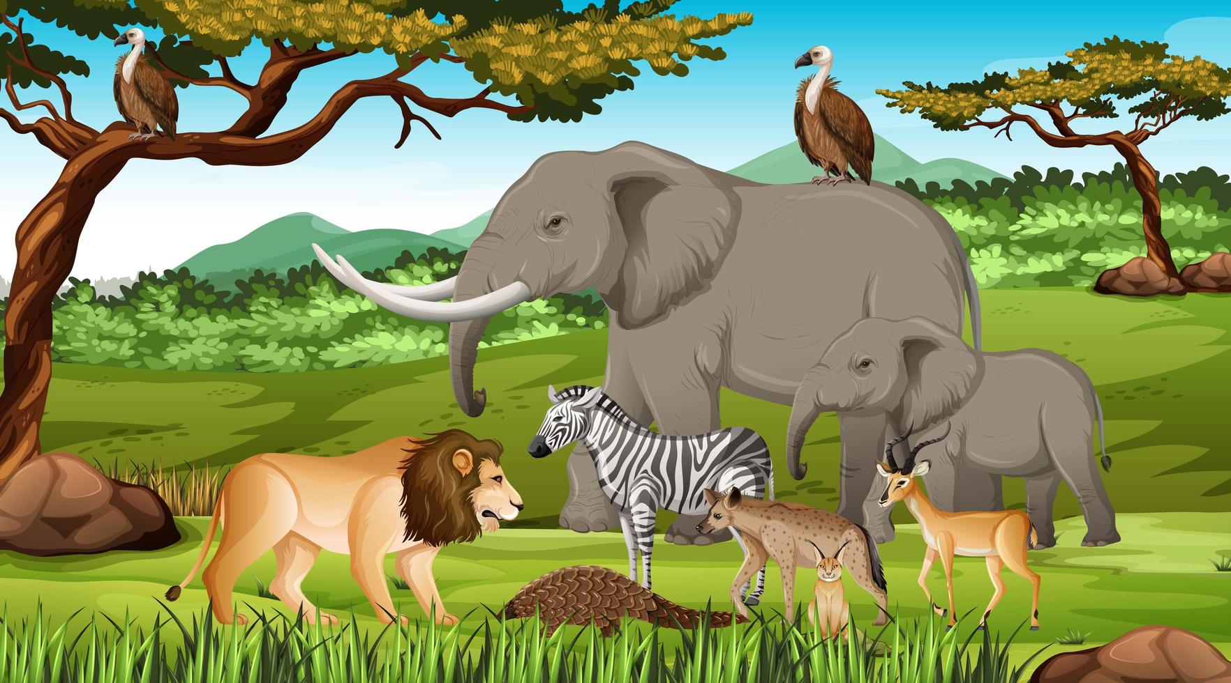 Group of Wild African Animal in the forest scene vector