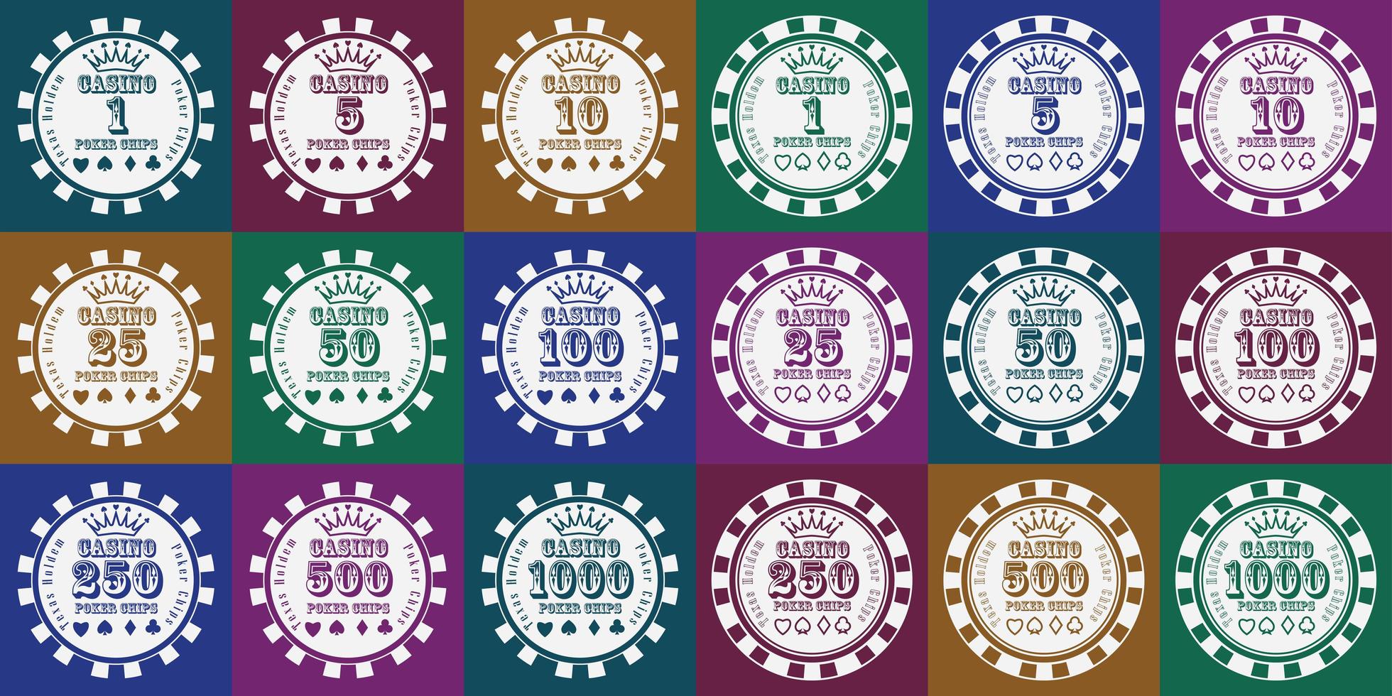 Poker chips set white on color vector