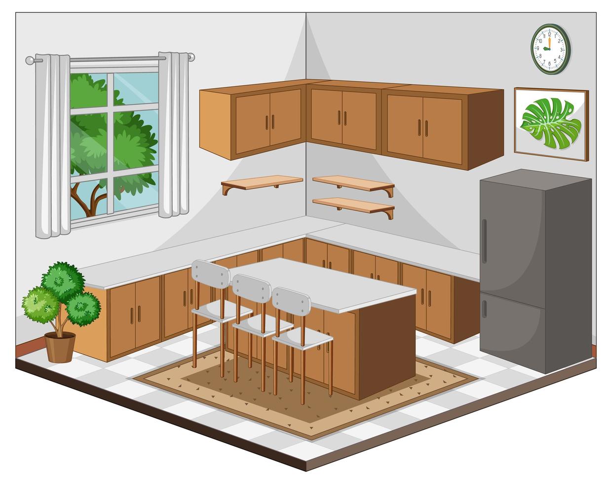 Interior del comedor con muebles de estilo moderno. vector