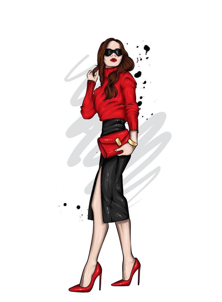 Young woman in stylish clothes vector