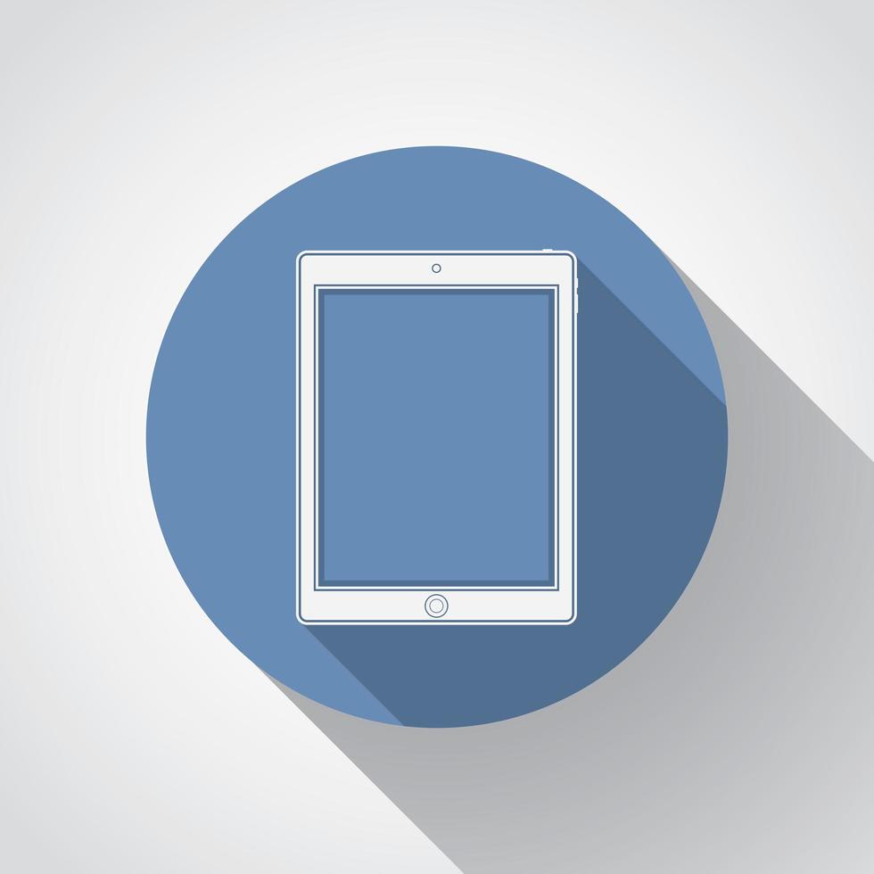 Tablet flat icon with long shadow vector