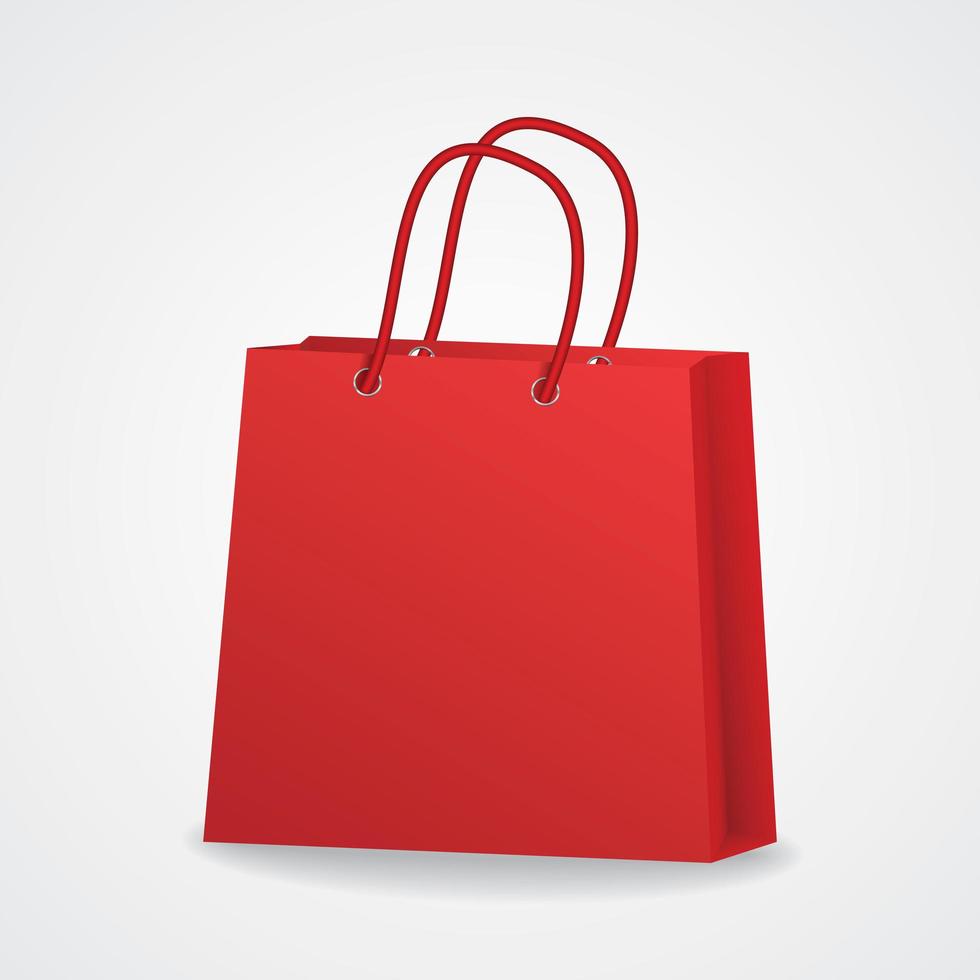 Realistic red shopping bag with rope handles vector