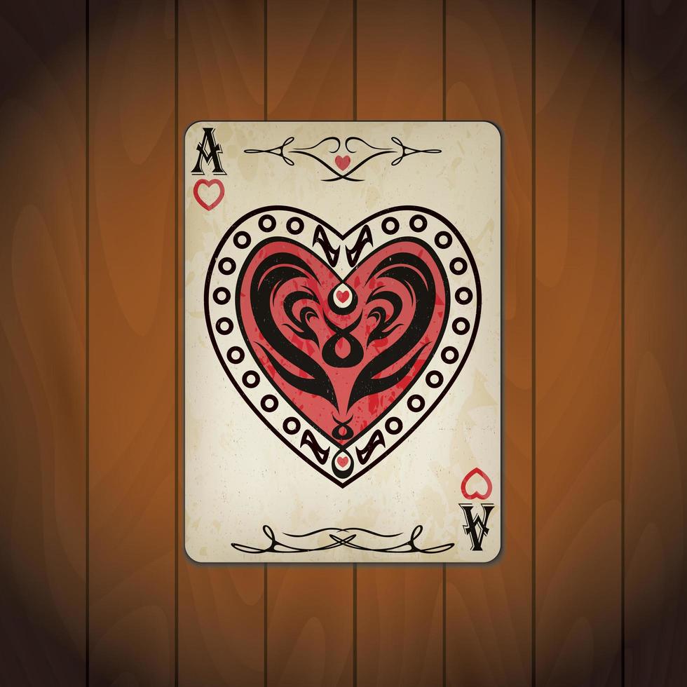 Ace hearts, poker cards old look vector