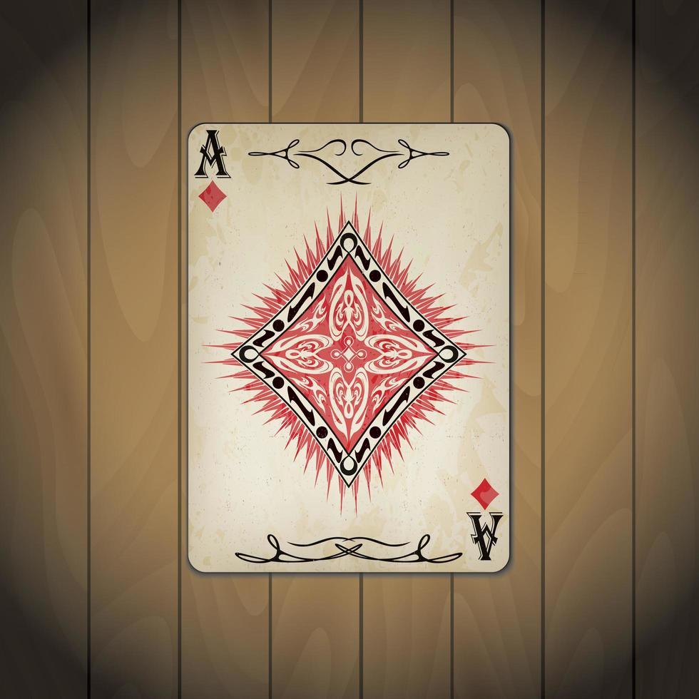 Ace of diamonds, poker cards old look vector