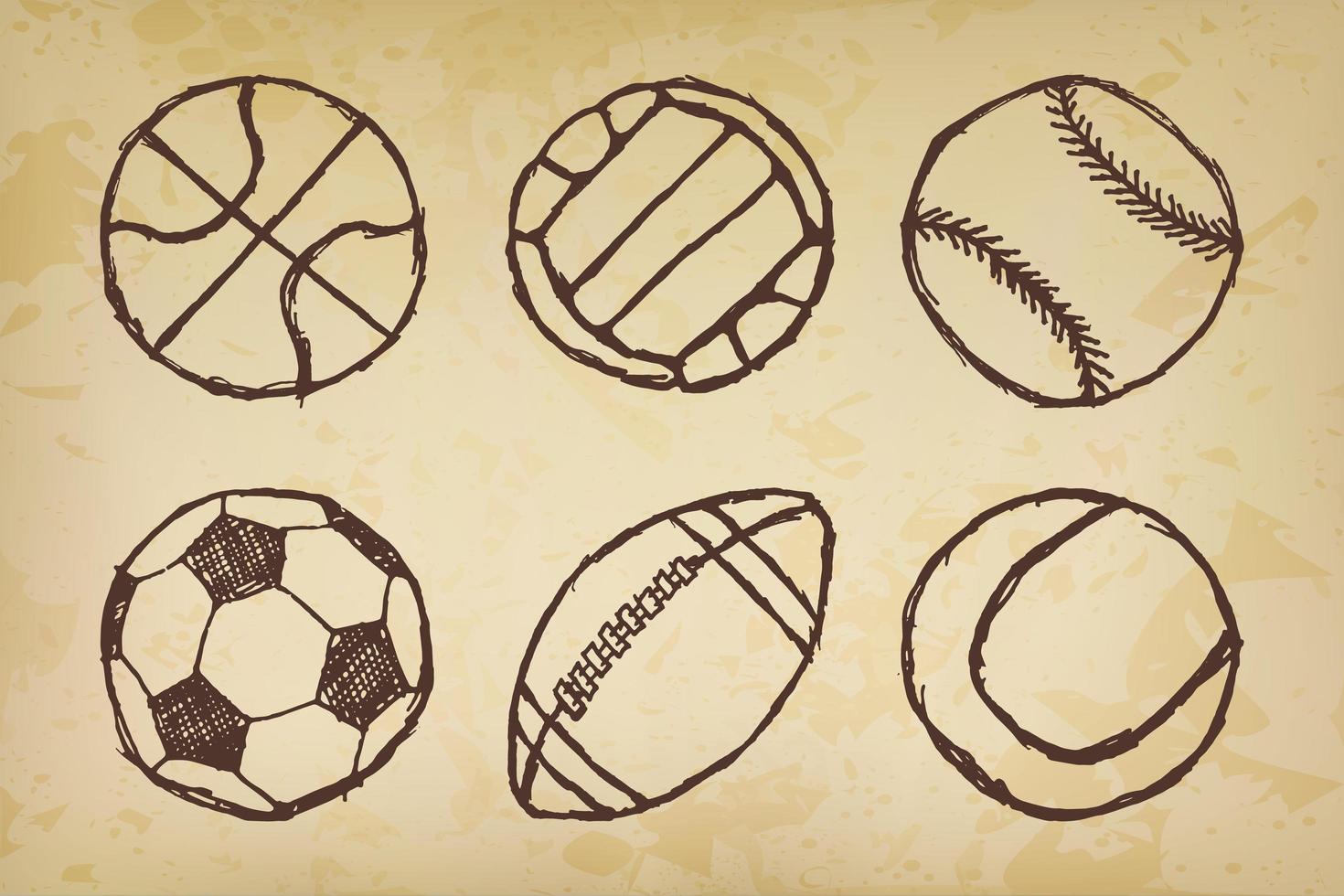 Ball sketch set simple outlined on old paper vector