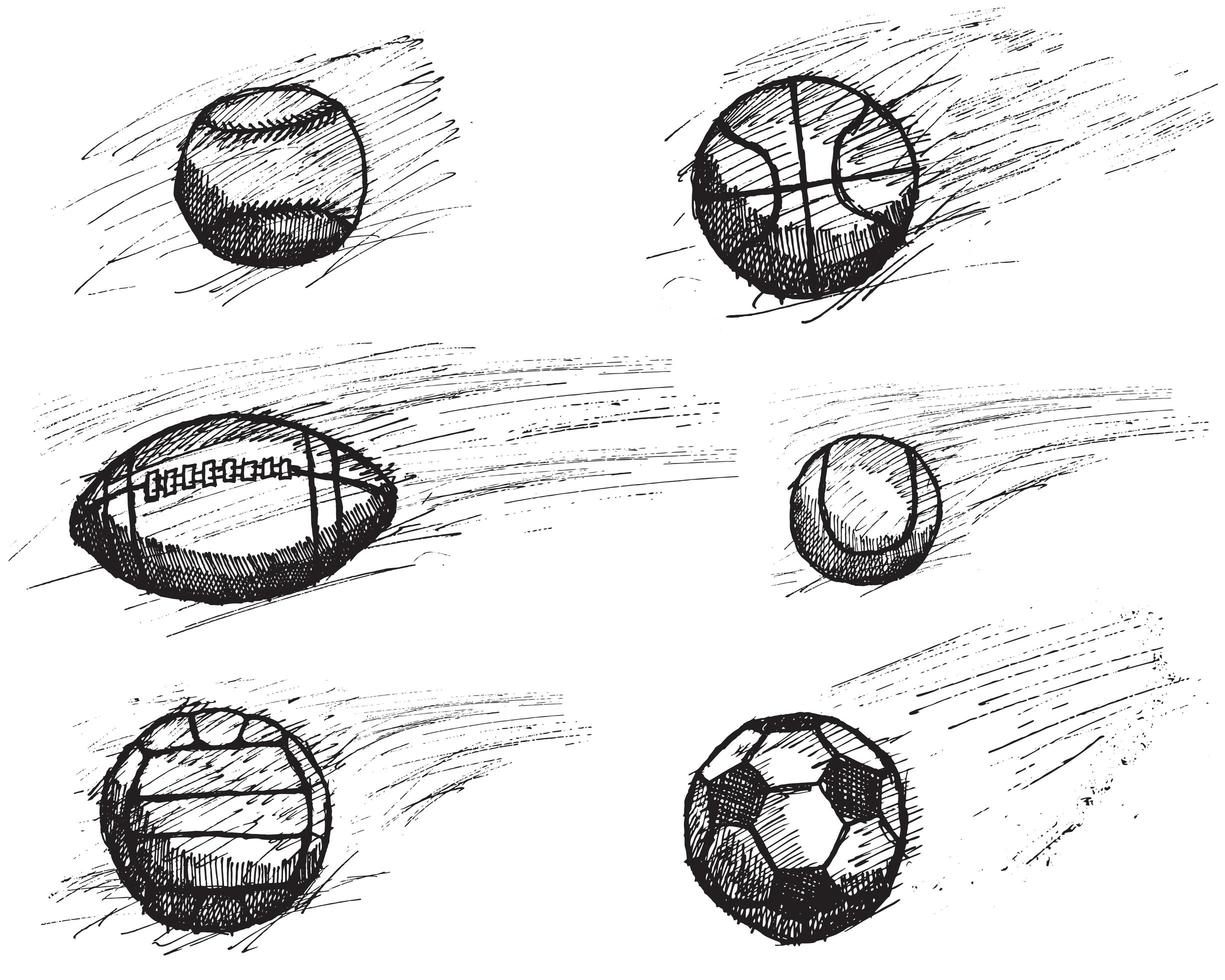 Ball sketch set with shadow and dynamic effect vector