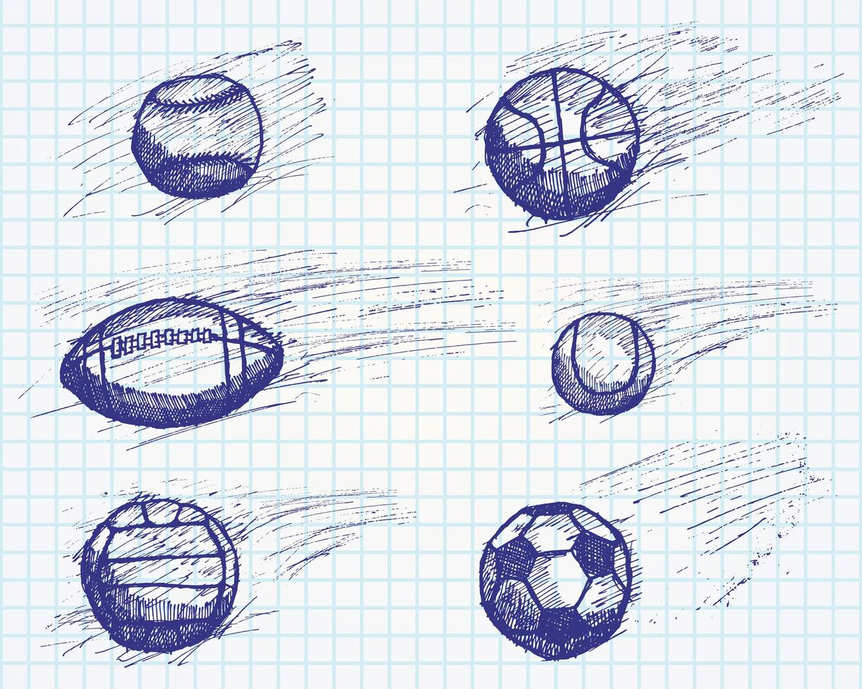 Ball sketch set with shadow and dynamic effect vector