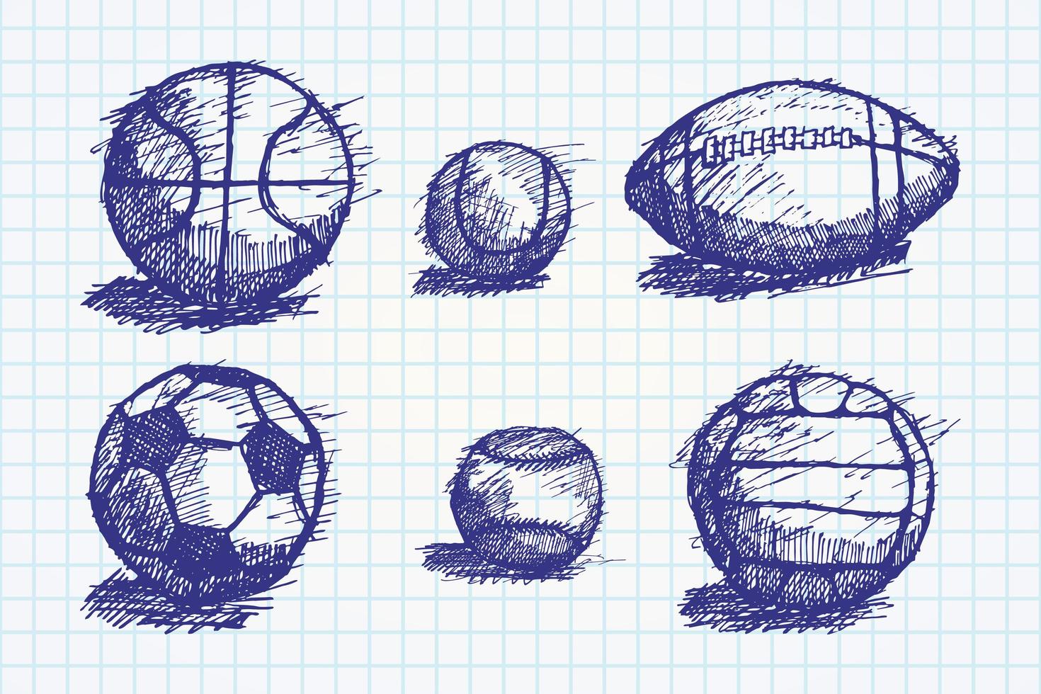 Ball sketch set with shadow on the ground vector