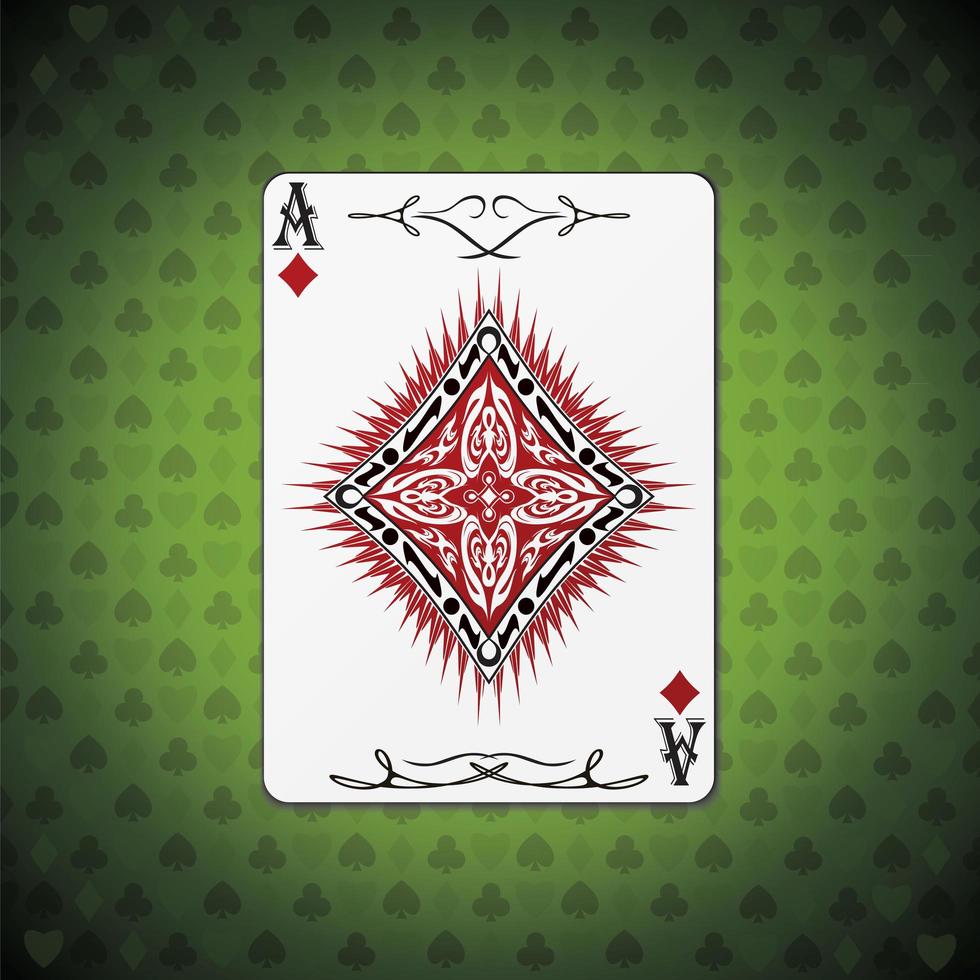 Ace of diamonds, poker cards green background vector