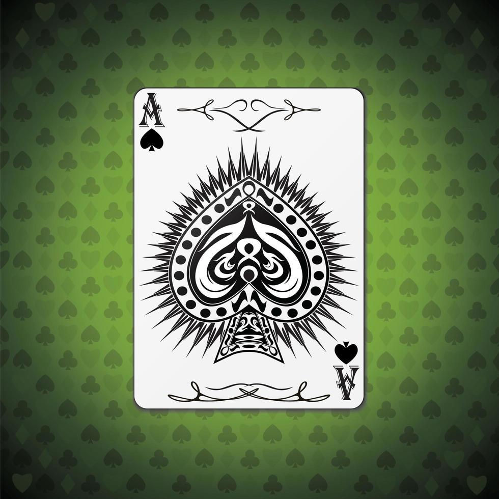 Ace of spades, poker cards green background vector