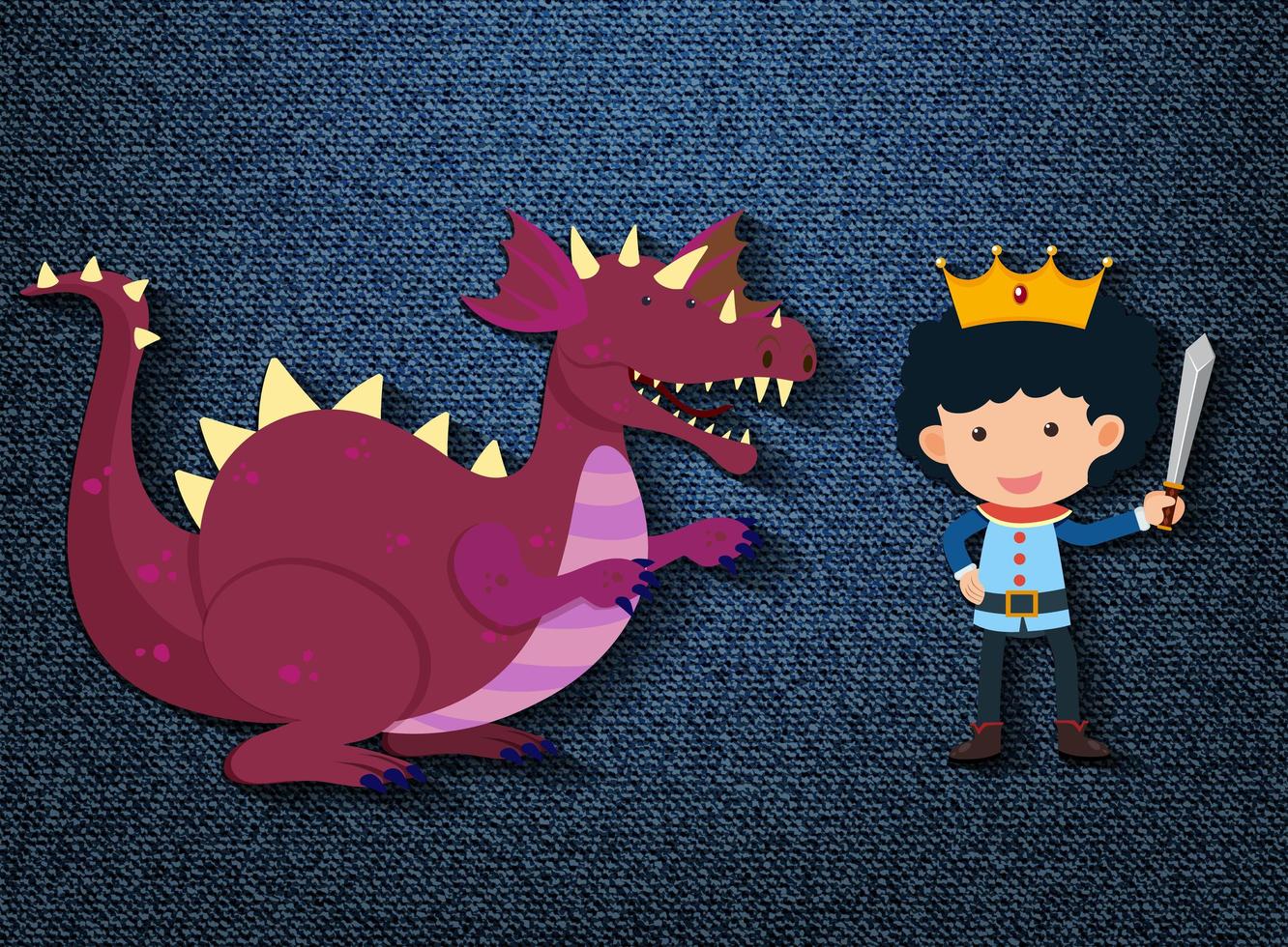 Little knight and dragon cartoon character vector