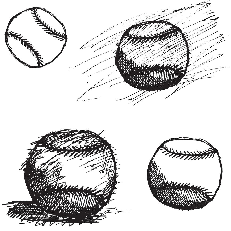 conjunto de bocetos de pelota de béisbol aislado vector