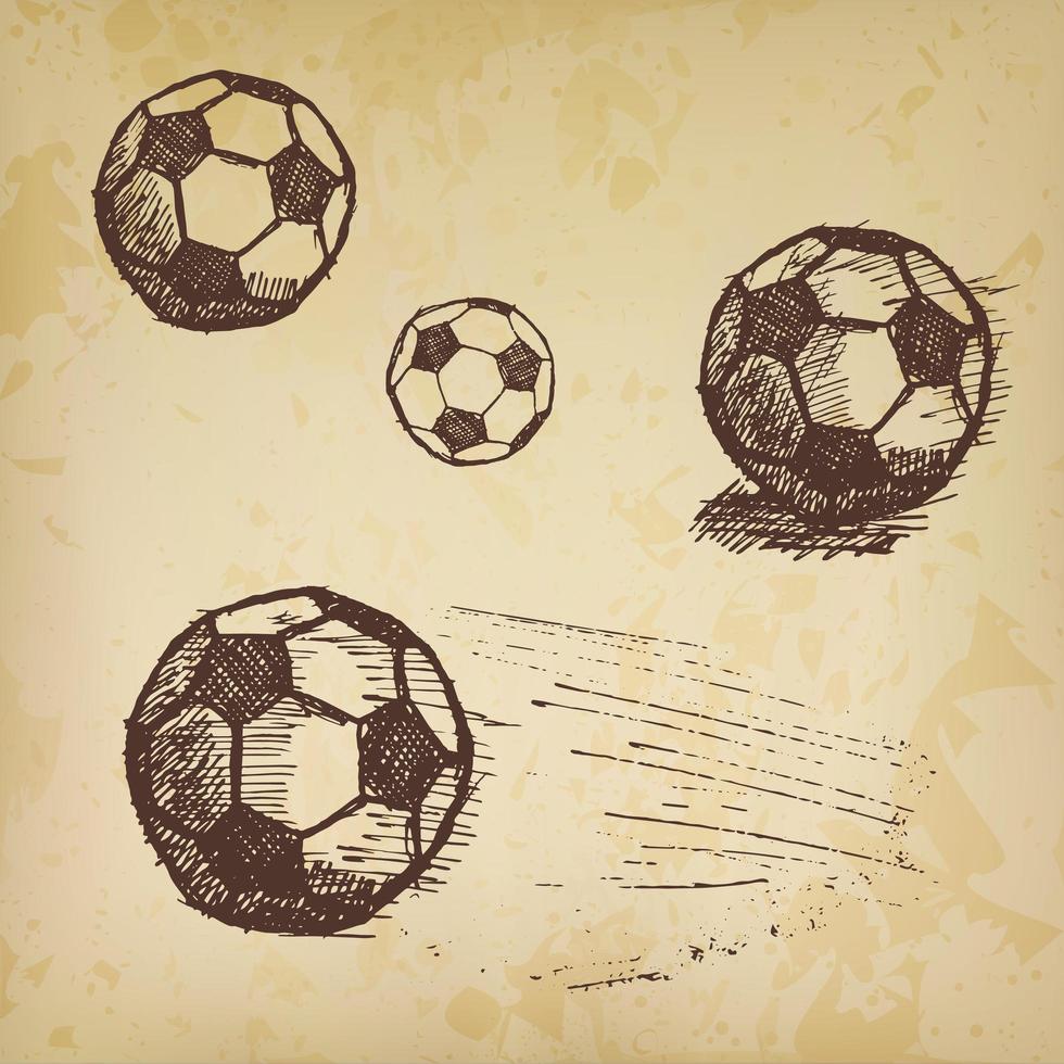 Football soccer ball sketch set on old paper vector