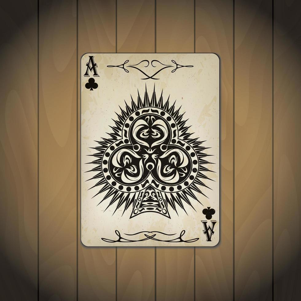 Ace of clubs poker cards old look varnished wood vector