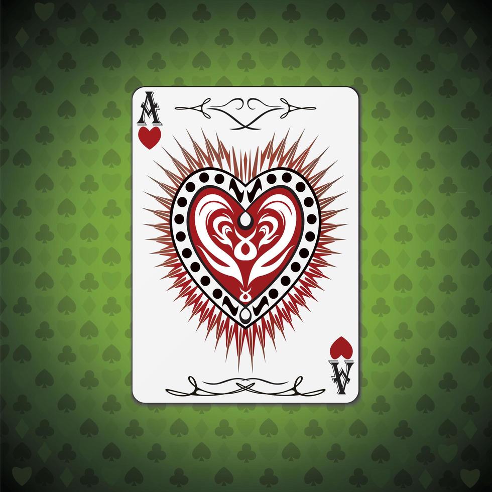 Ace hearts, poker cards green background vector