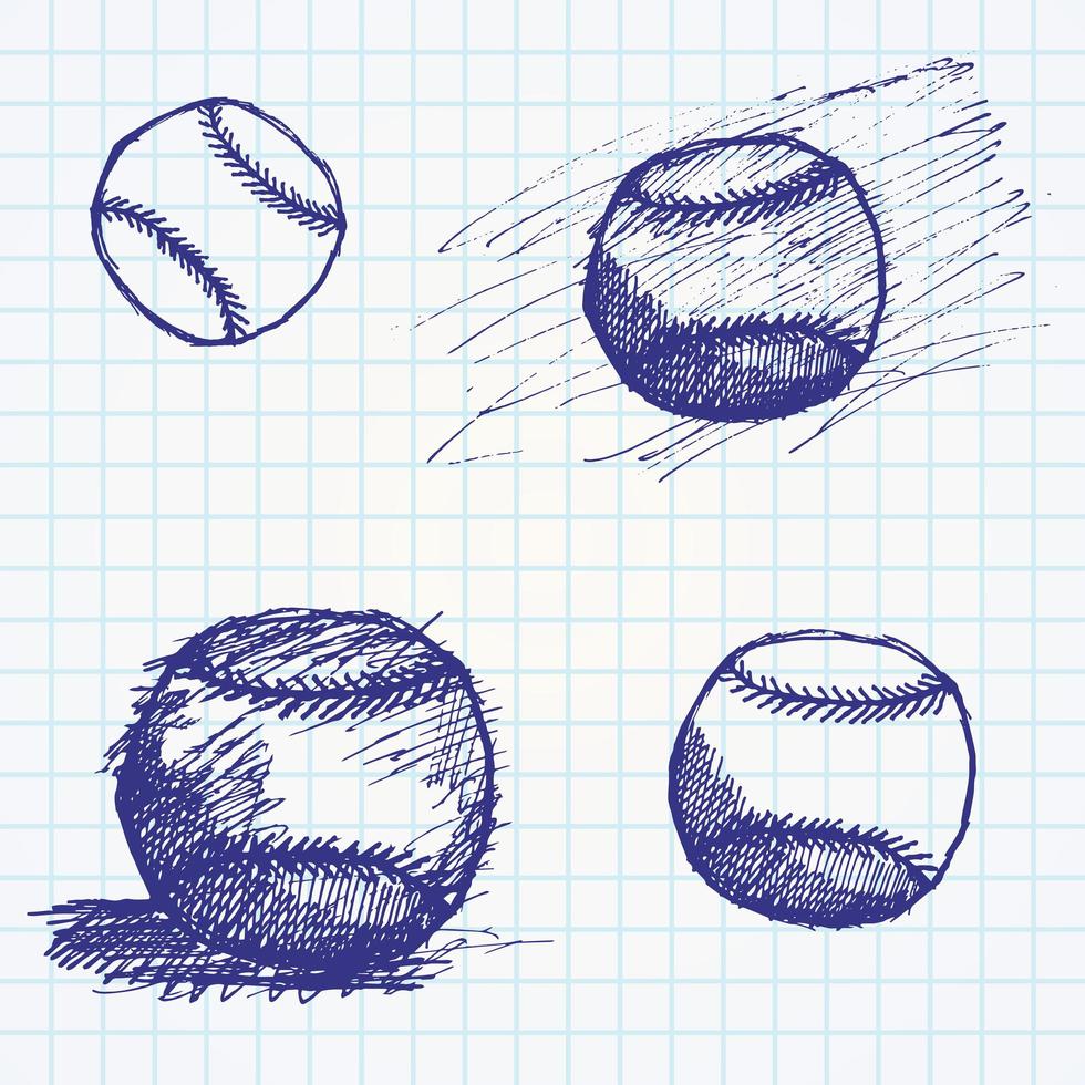 Baseball ball sketch set on paper notebook vector