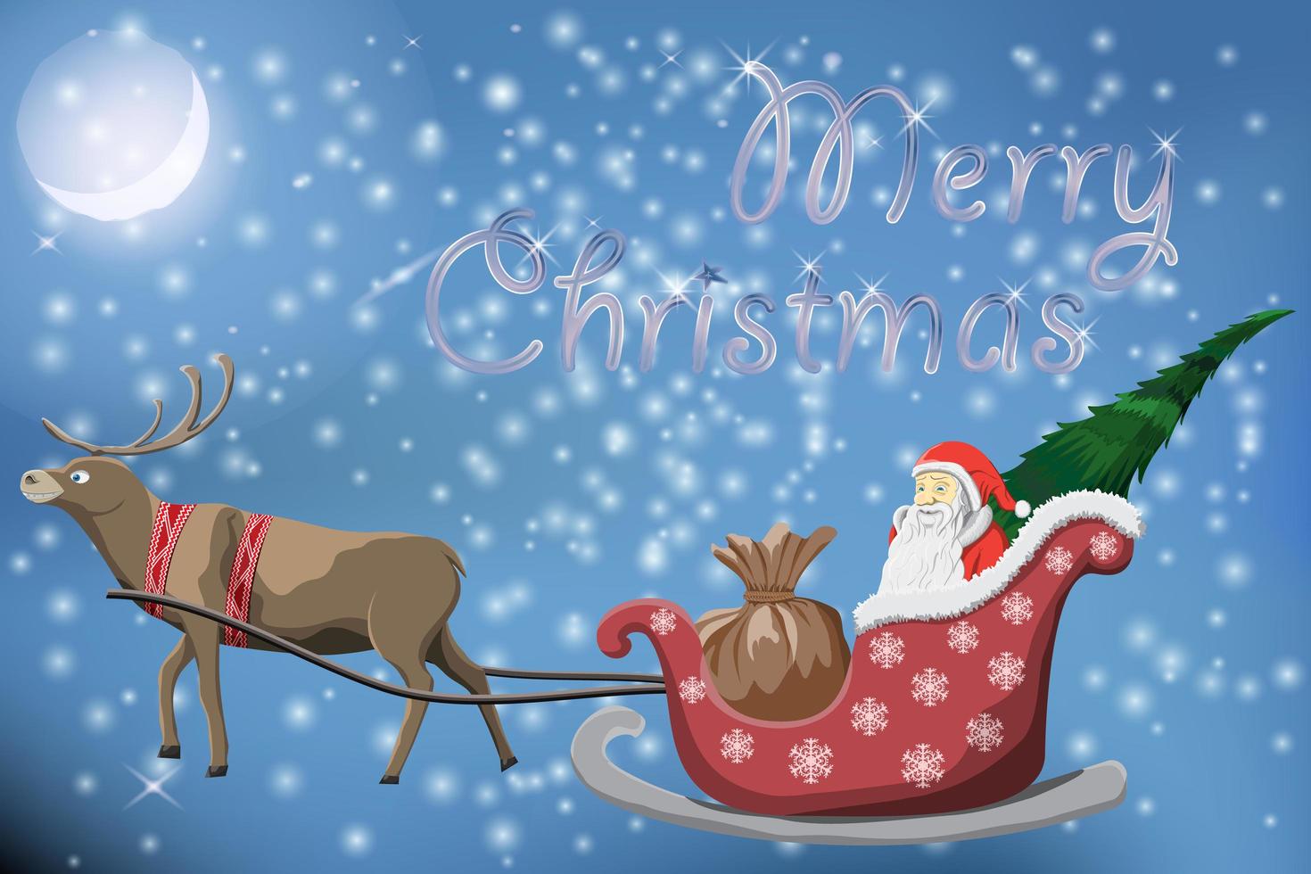 Merry Christmas post card with flying Santa Claus vector