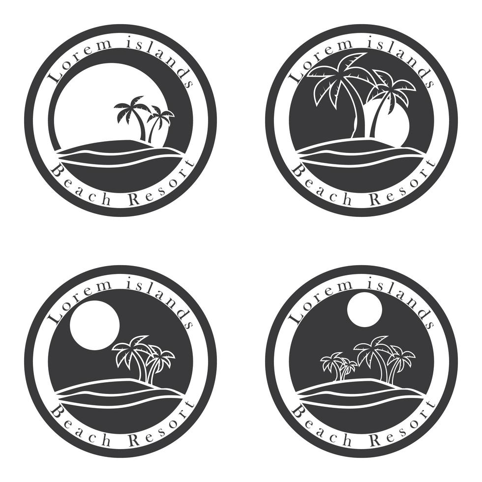 Palm trees and sun, beach resort logo vector