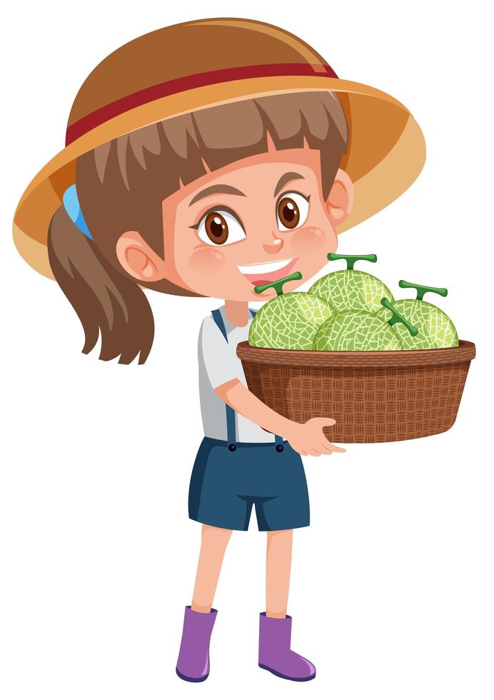 Children girl with fruits or vegetables on white background vector
