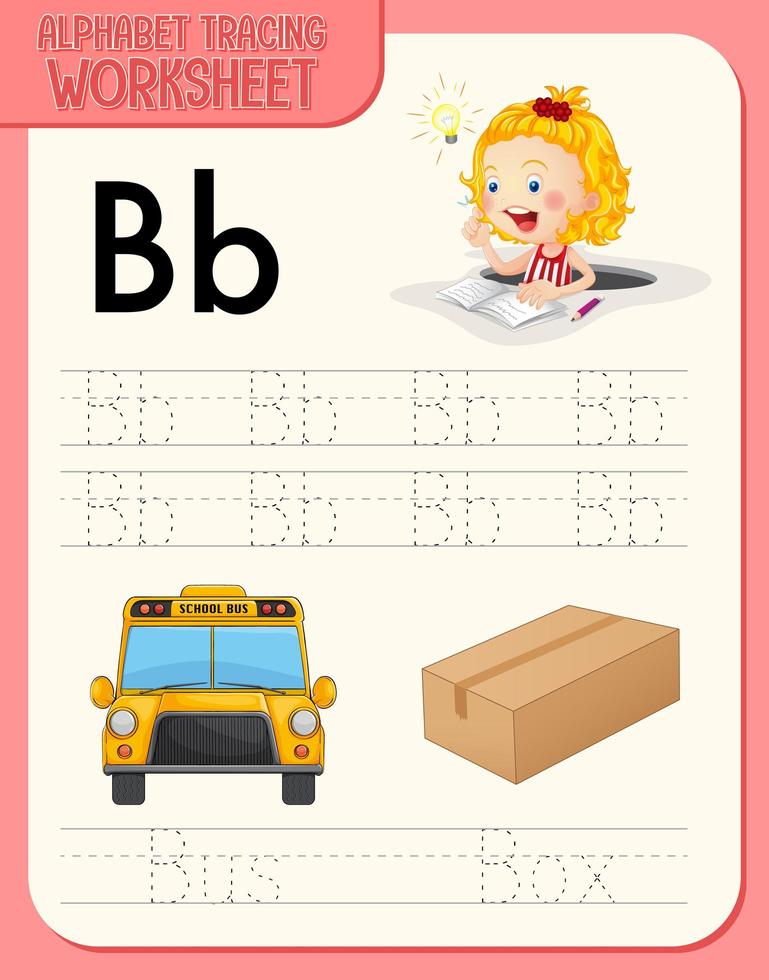 Alphabet tracing worksheet with letter and vocabulary vector