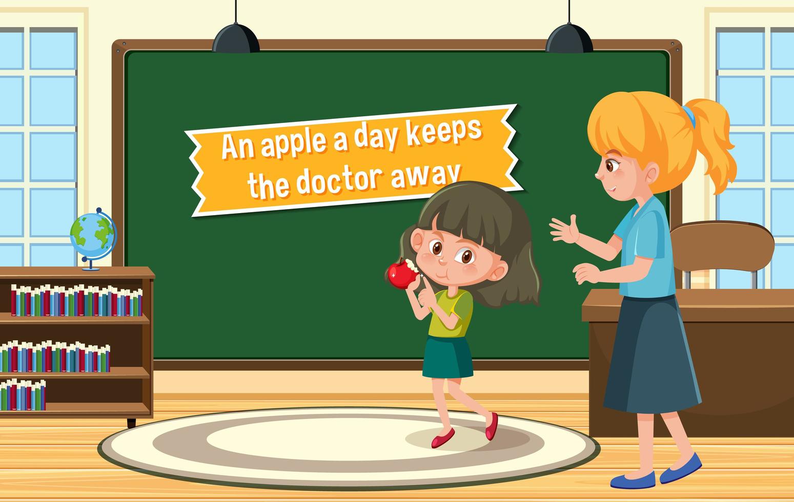 Idiom poster with An apple a day keeps the doctor away vector
