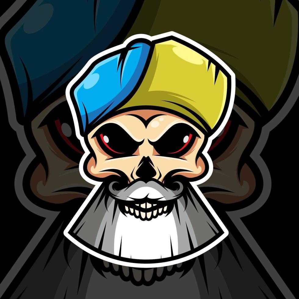 Skull in the blue cap on black background vector