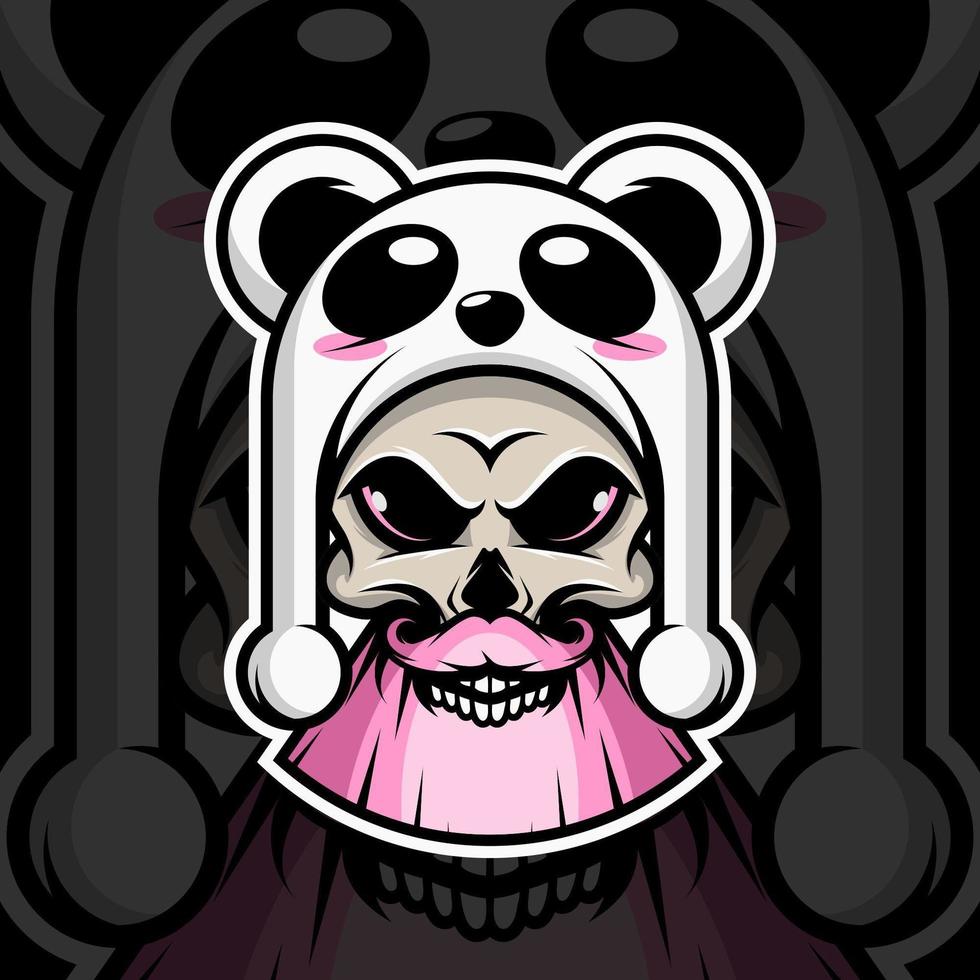 Skull with hat panda on black background vector