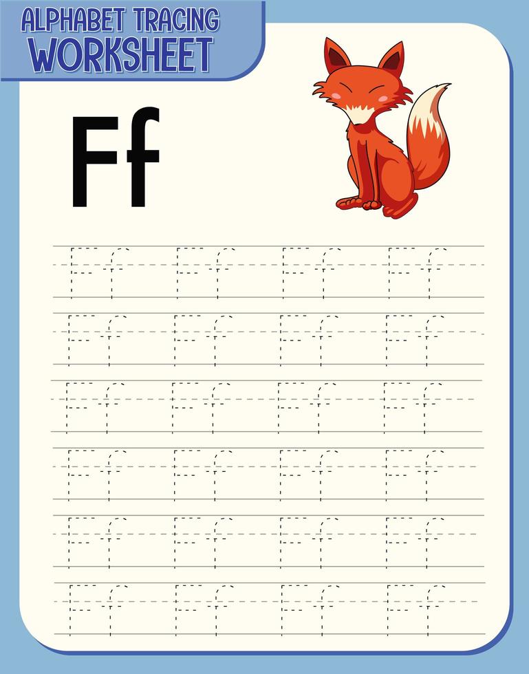 Alphabet tracing worksheet with letter F and f vector