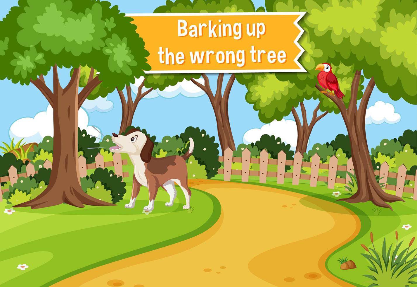 Idiom poster with Barking up the wrong tree vector