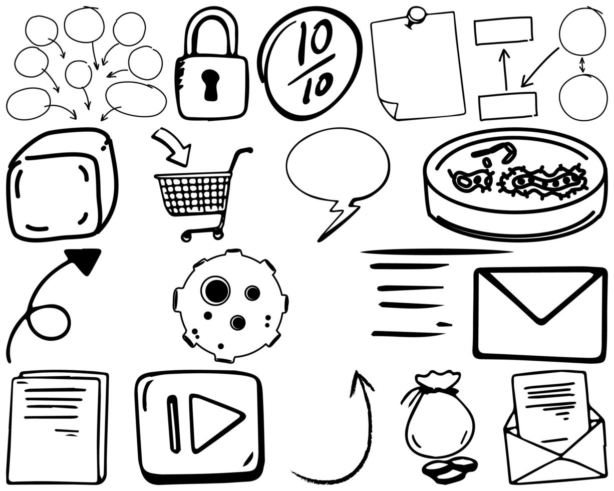 Set of item and symbol hand drawn doodle vector