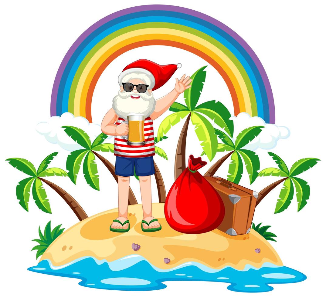 santa claus en la isla de la playa para el verano navidad vector