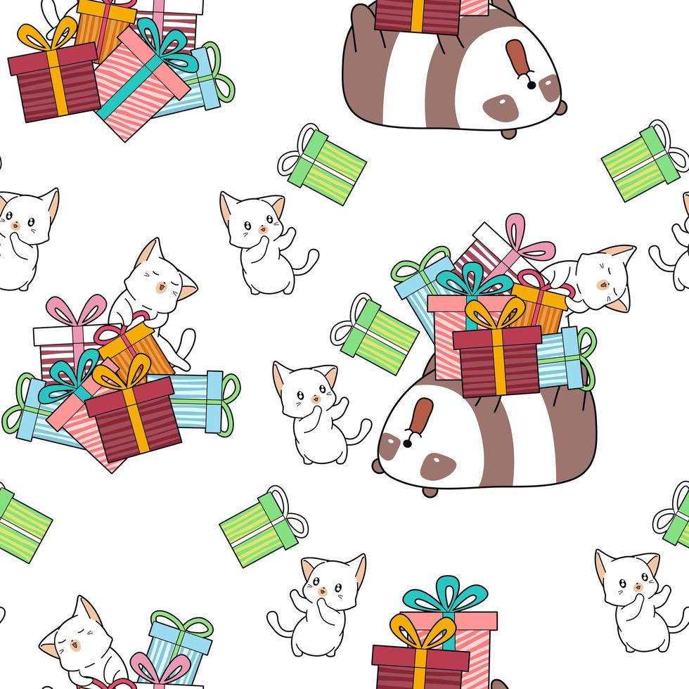 Seamless animals and gifts pattern vector