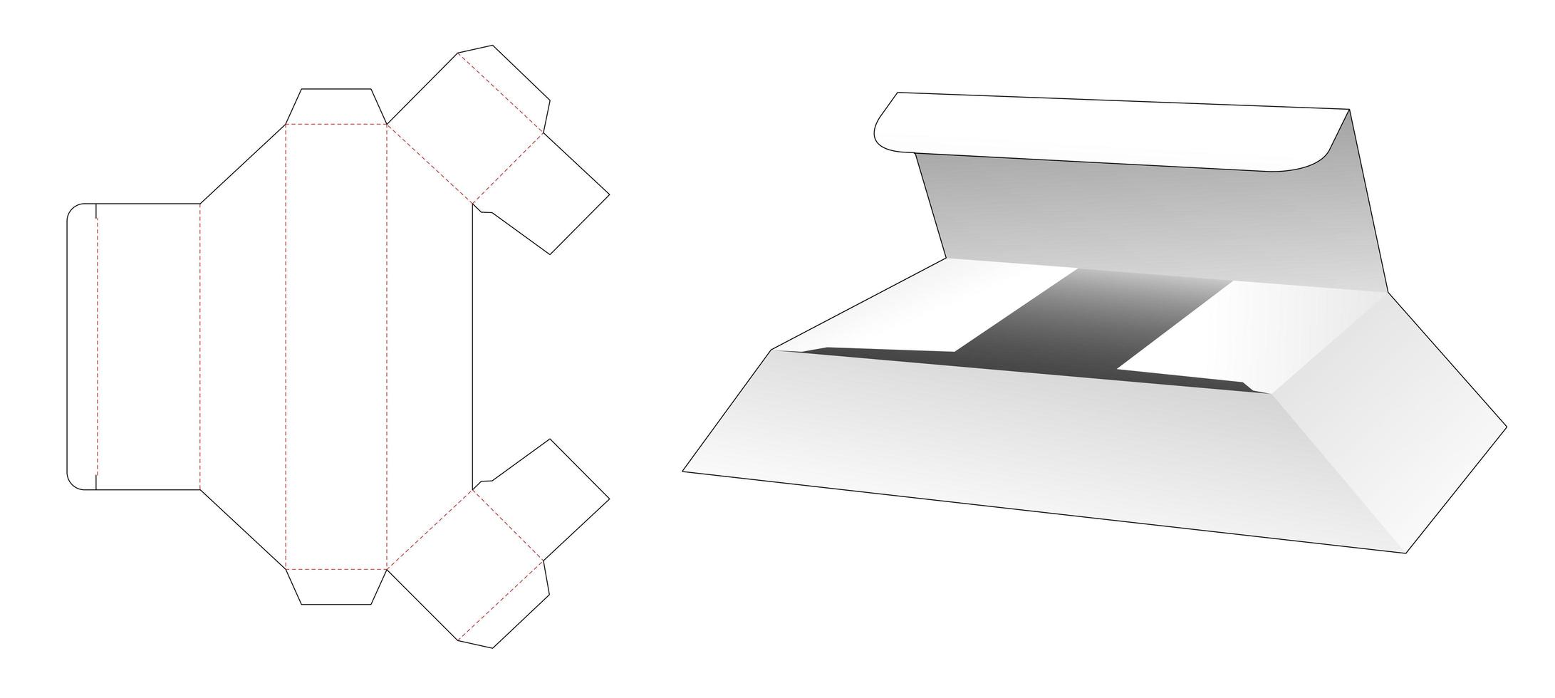 Plantilla troquelada de caja en forma de trapecio corto de cartón vector