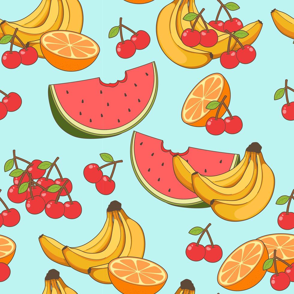 Seamless fruits pattern in cartoon style vector