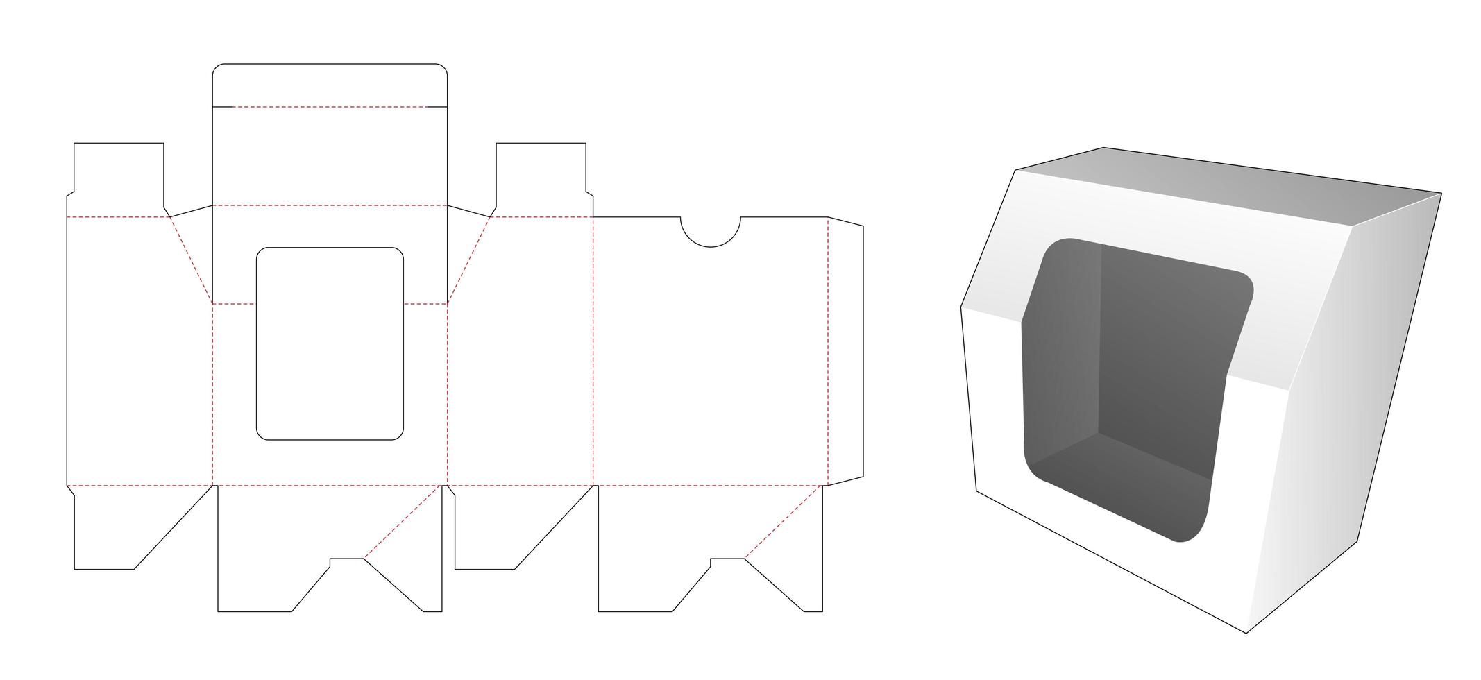 Chamfered gift box with window die cut template vector