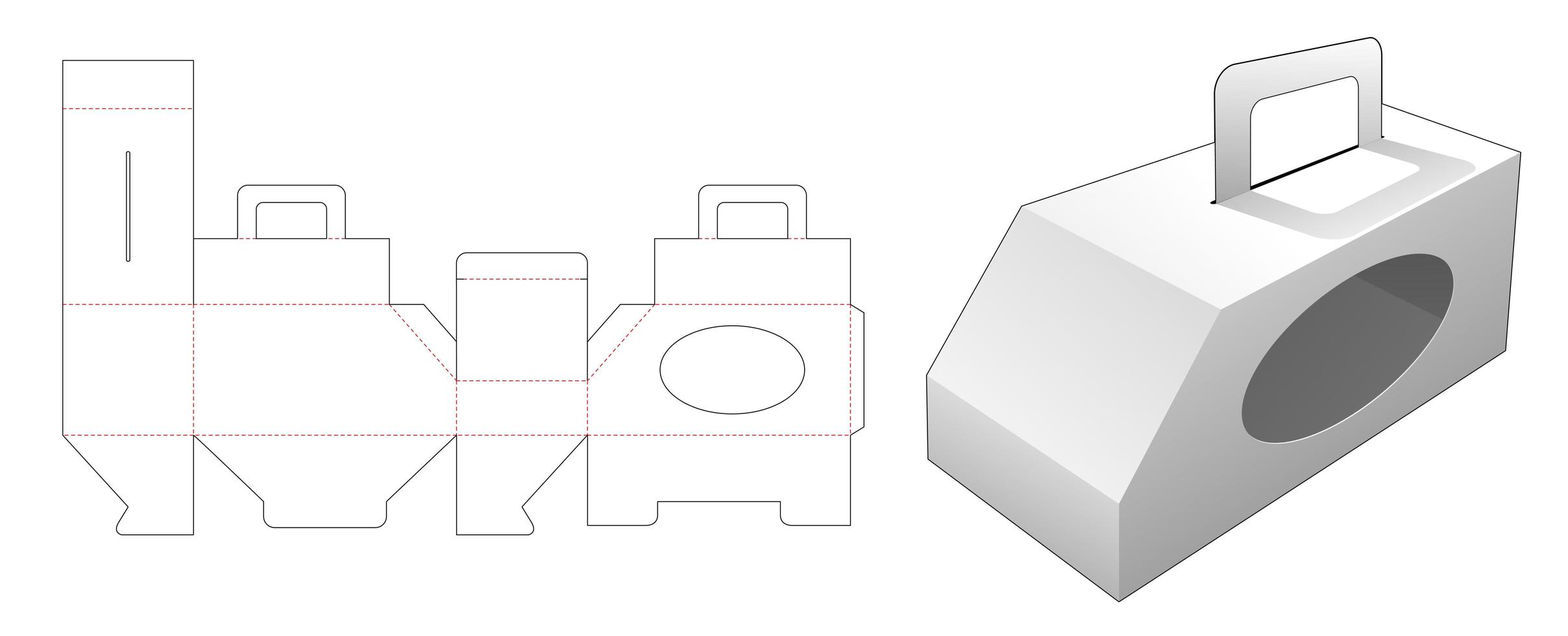 caja de mango biselado con plantilla troquelada de ventana vector