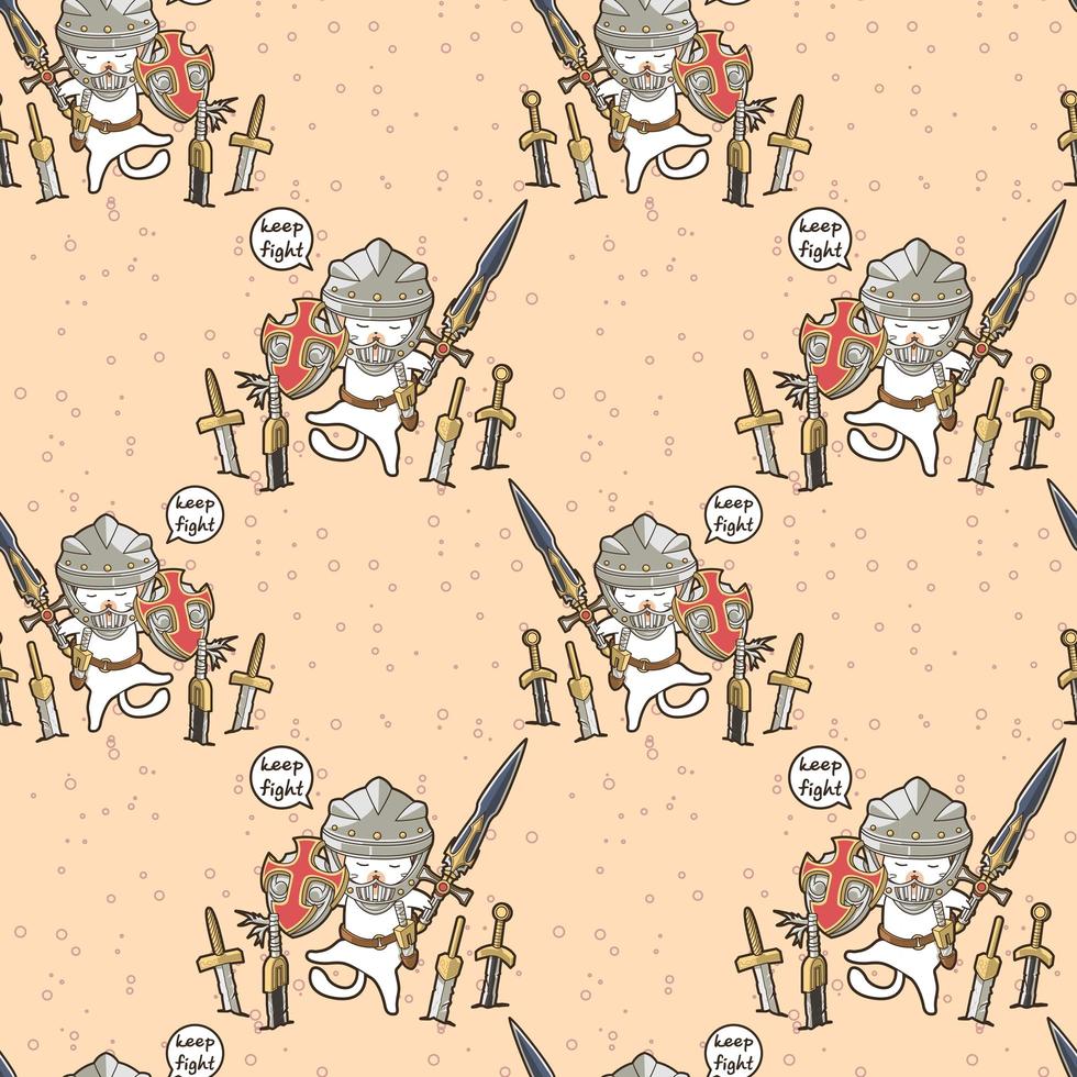 Seamless kawaii knight cat character pattern vector