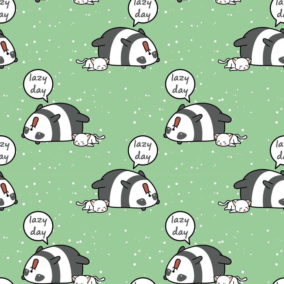 Seamless kawaii panda and cat lazy day pattern vector