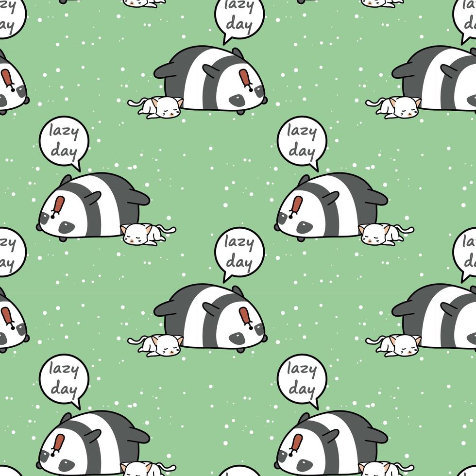 seamless, kawaii, panda, y, gato, perezoso, día, patrón vector