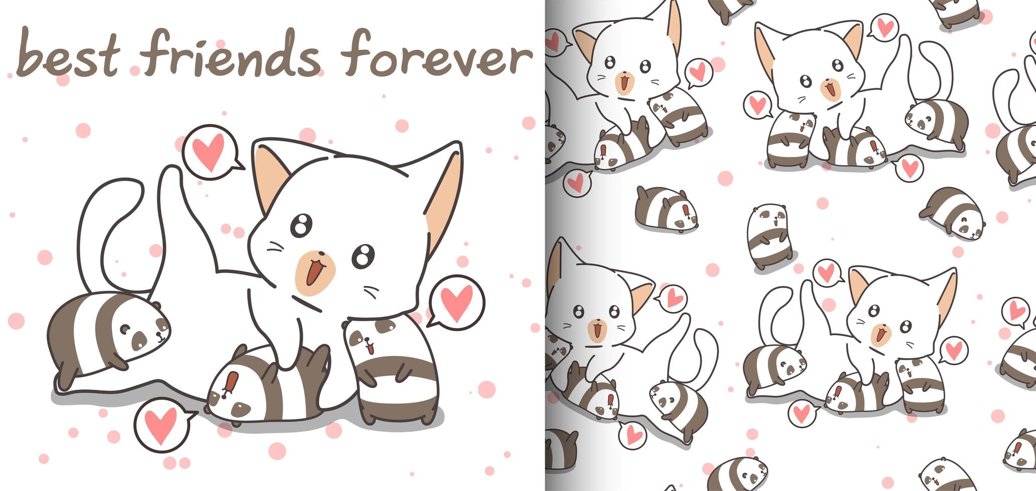 Seamless adorable cat and small pandas pattern vector