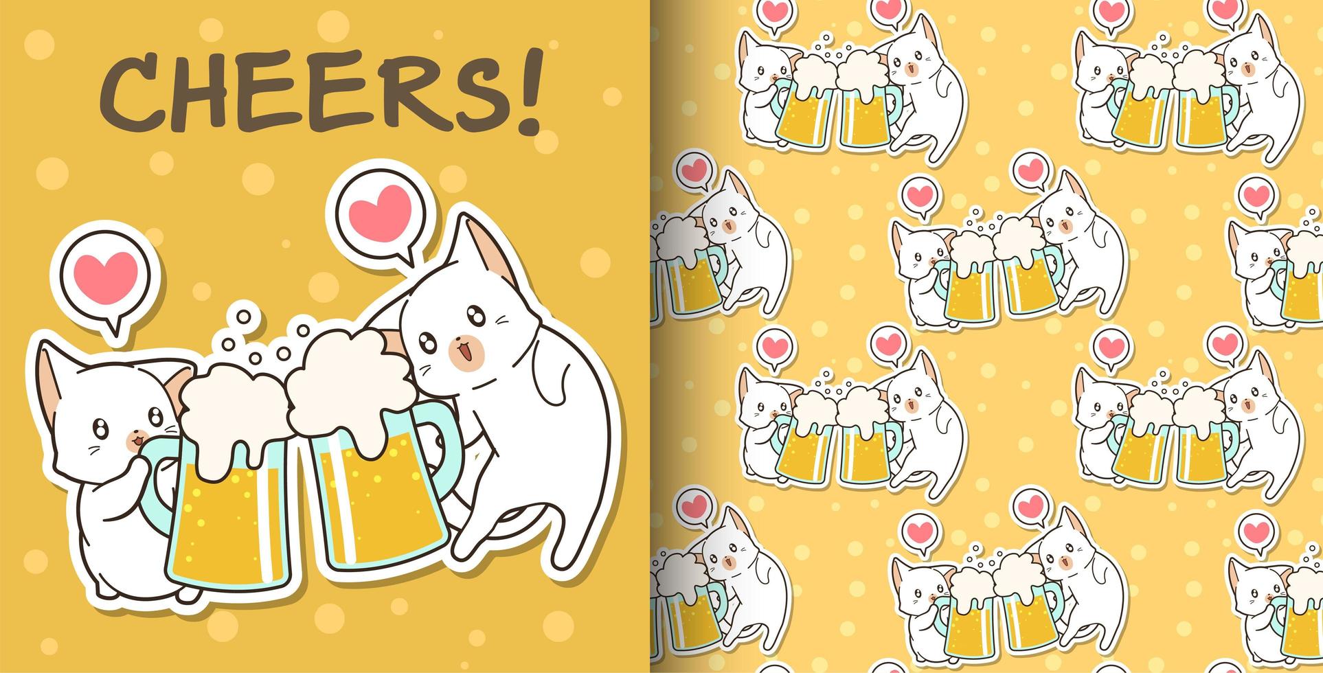 Seamless kawaii cats drinking pattern vector