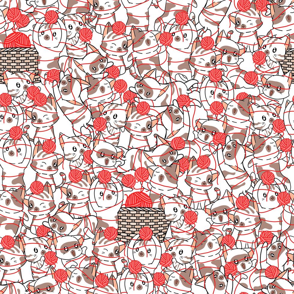 Seamless pattern naughty cat playing with yarn vector
