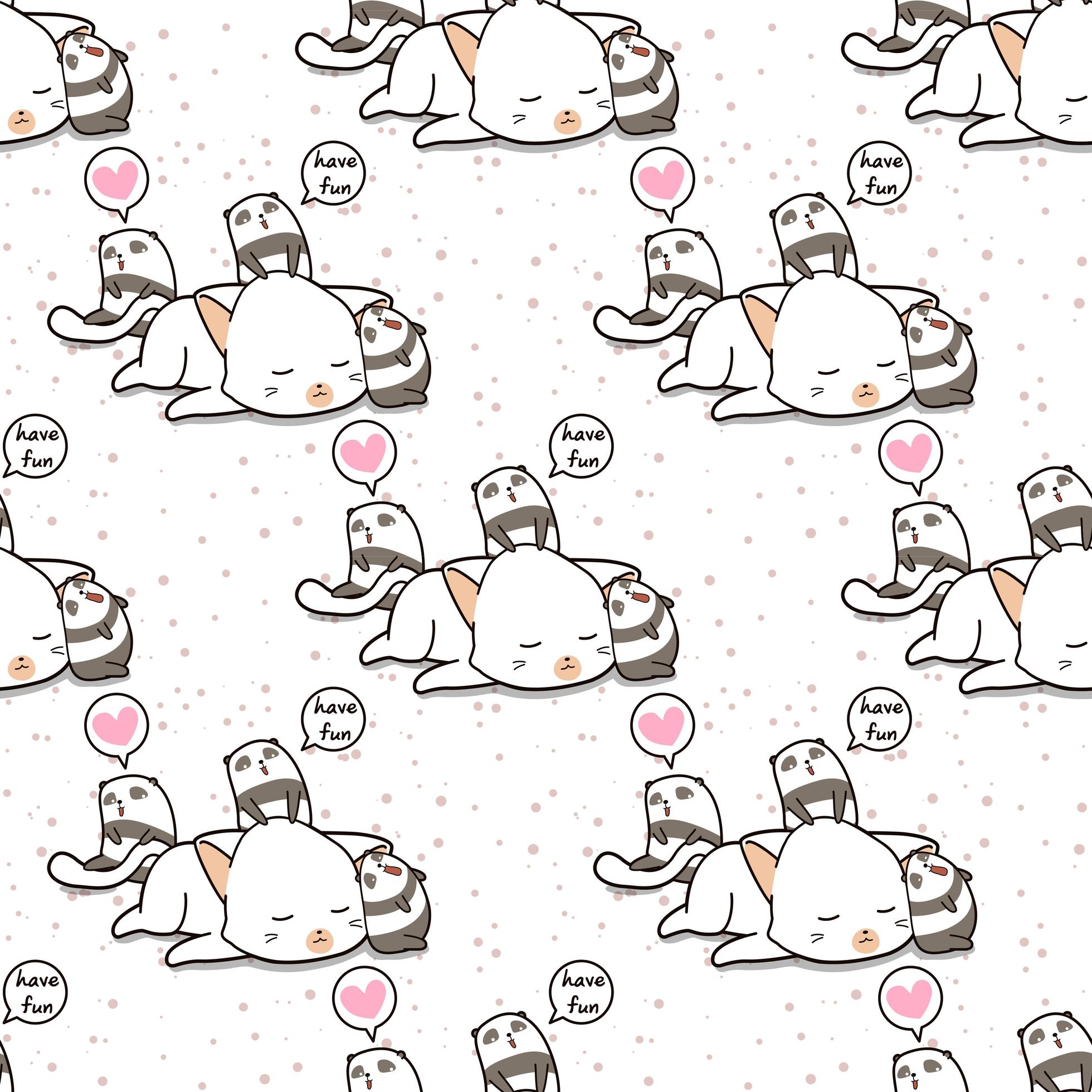 Seamless kawaii cat and panda characters pattern 1612888 Vector Art at ...