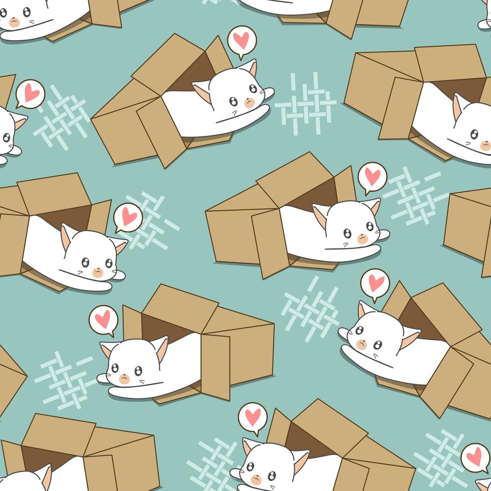 Seamless white cat in box pattern vector