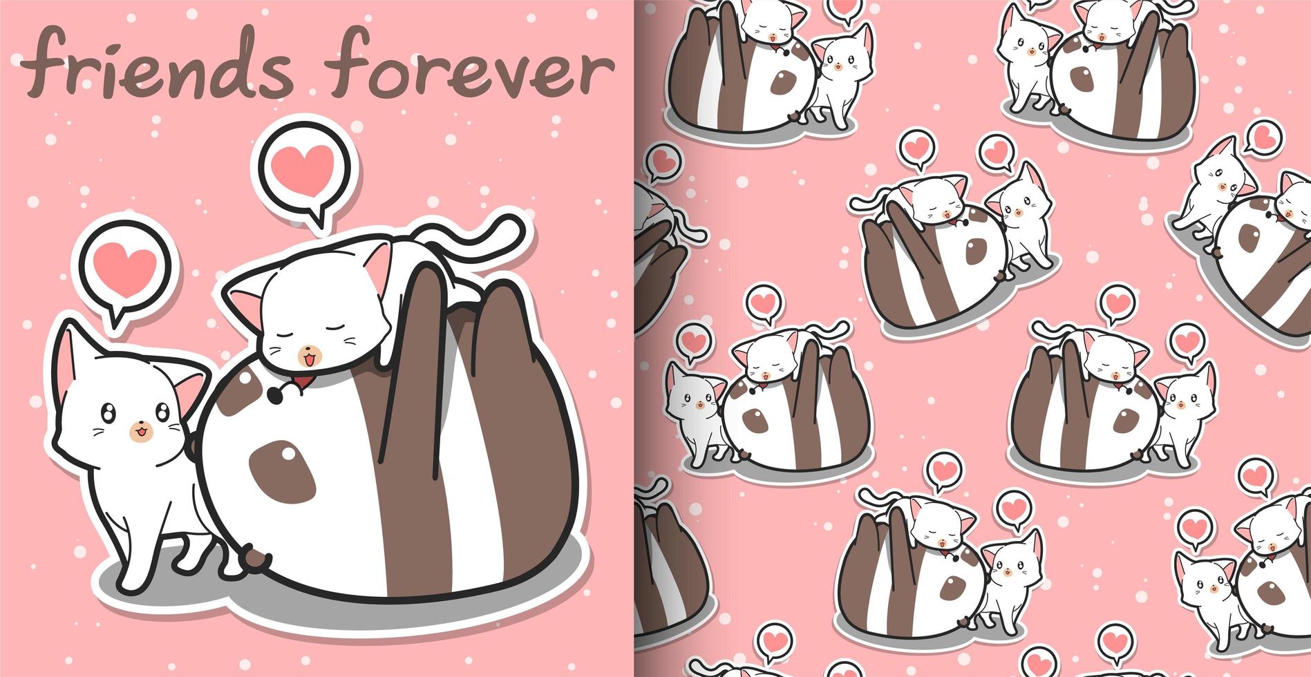 Seamless kawaii panda and cat cartoon pattern vector