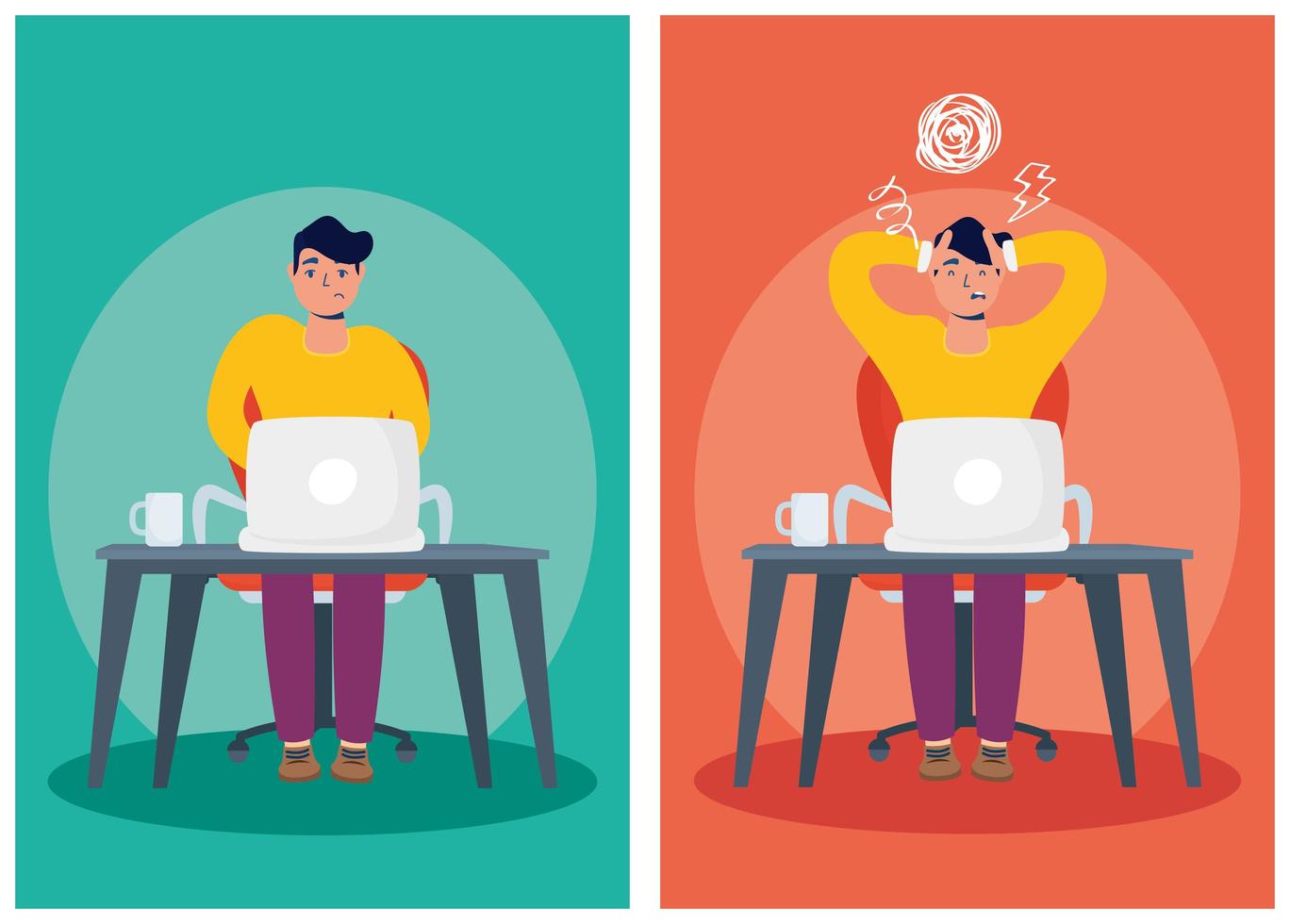 Set of stressed man working vector