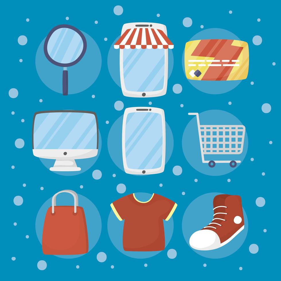 Bundle of e-commerce and online shopping technology icons vector