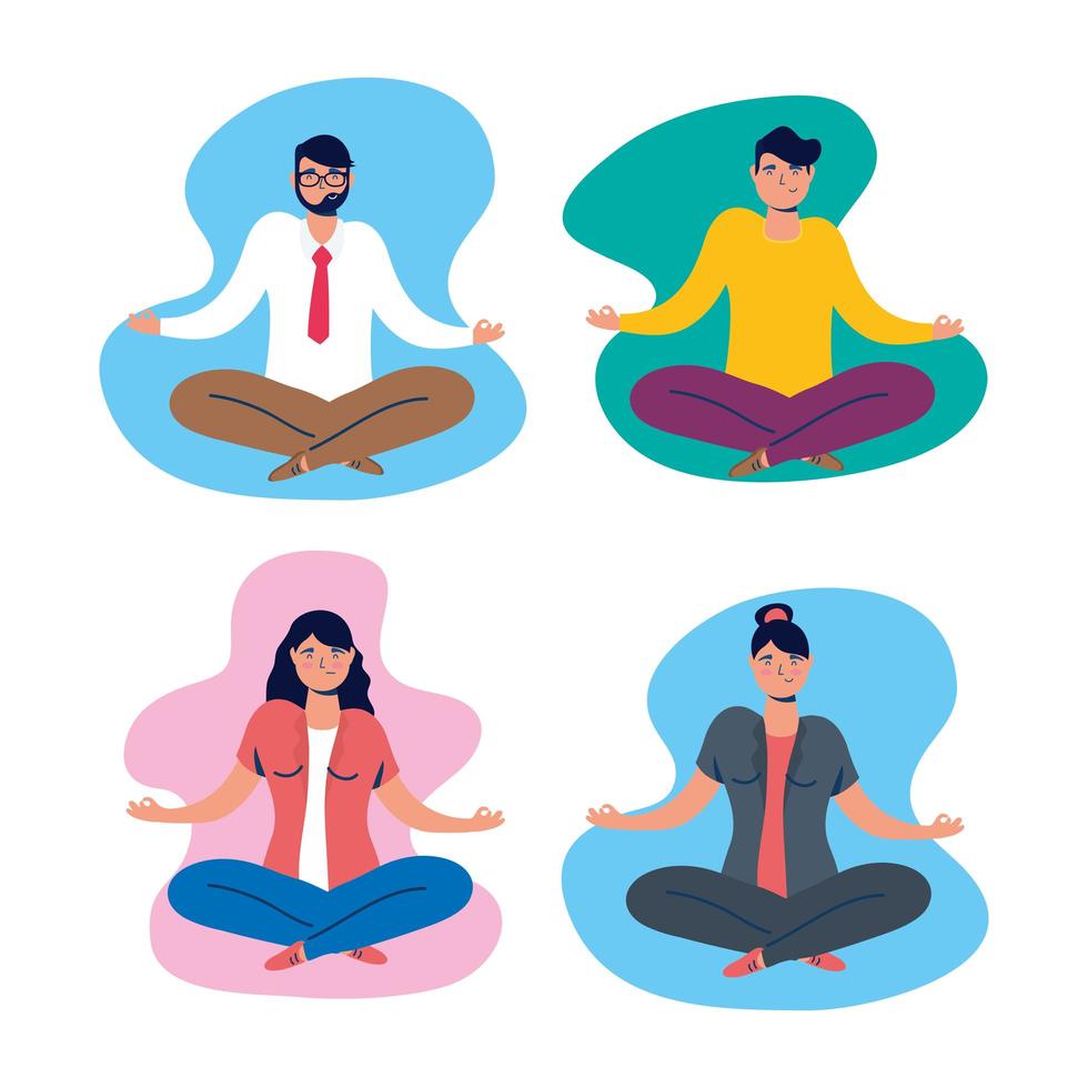 Group of people practicing yoga in lotus position vector