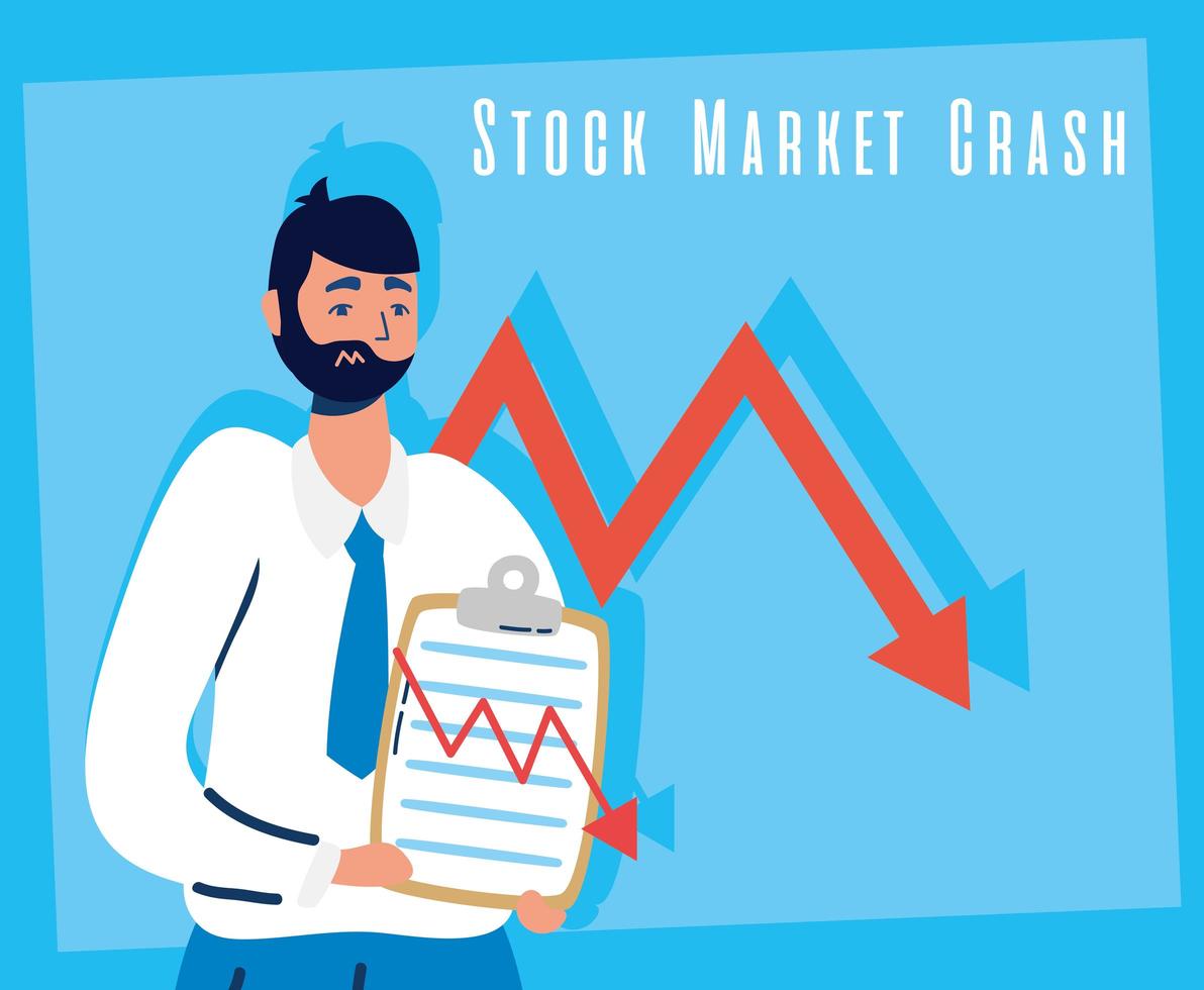 Businessman with stock market crash icon vector