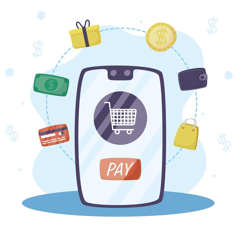 Online payment technology with smartphone vector